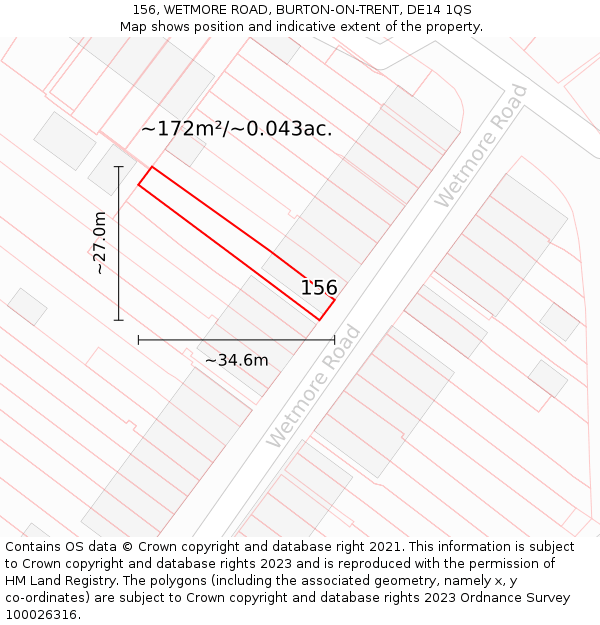 156, WETMORE ROAD, BURTON-ON-TRENT, DE14 1QS: Plot and title map