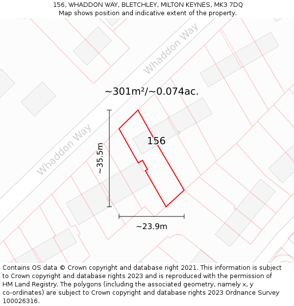 156, WHADDON WAY, BLETCHLEY, MILTON KEYNES, MK3 7DQ: Plot and title map