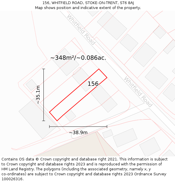 156, WHITFIELD ROAD, STOKE-ON-TRENT, ST6 8AJ: Plot and title map