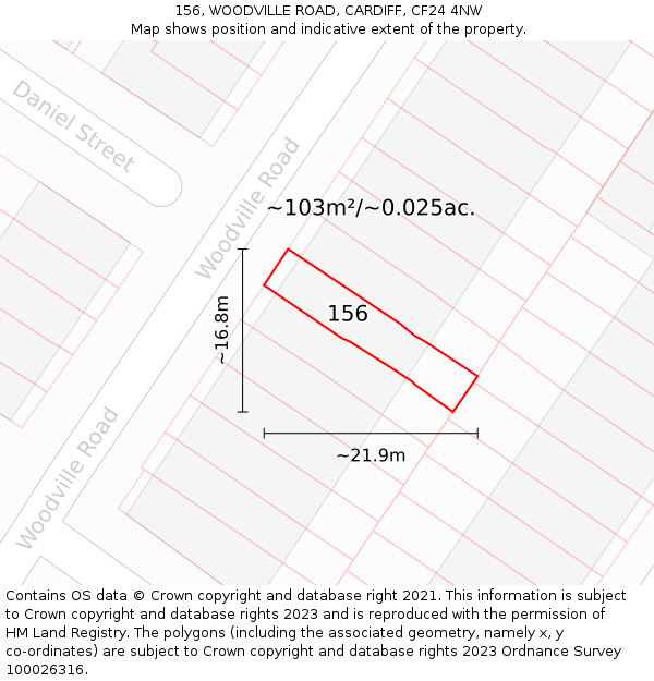 156, WOODVILLE ROAD, CARDIFF, CF24 4NW: Plot and title map