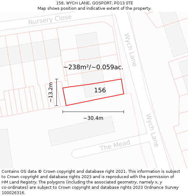 156, WYCH LANE, GOSPORT, PO13 0TE: Plot and title map