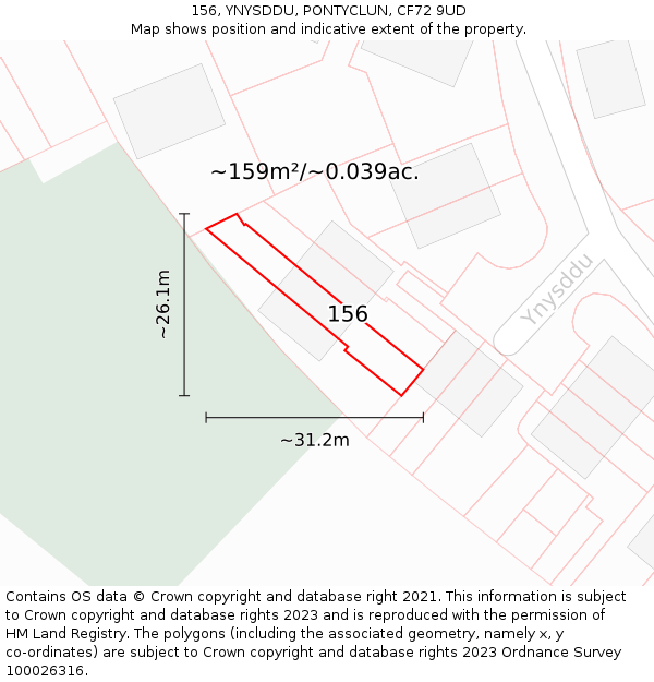 156, YNYSDDU, PONTYCLUN, CF72 9UD: Plot and title map