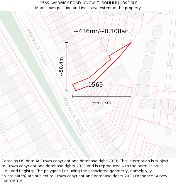 1569, WARWICK ROAD, KNOWLE, SOLIHULL, B93 9LF: Plot and title map