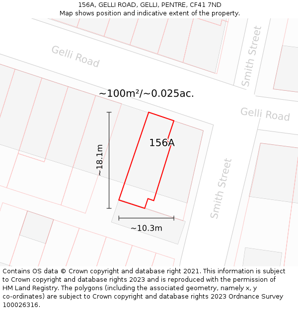 156A, GELLI ROAD, GELLI, PENTRE, CF41 7ND: Plot and title map