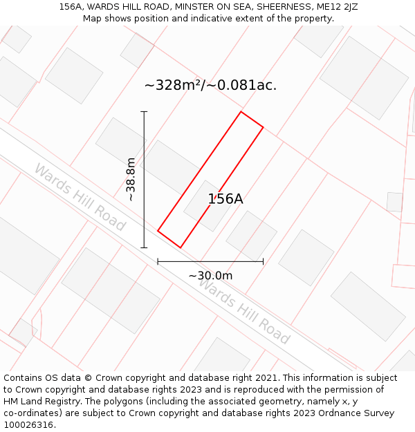 156A, WARDS HILL ROAD, MINSTER ON SEA, SHEERNESS, ME12 2JZ: Plot and title map