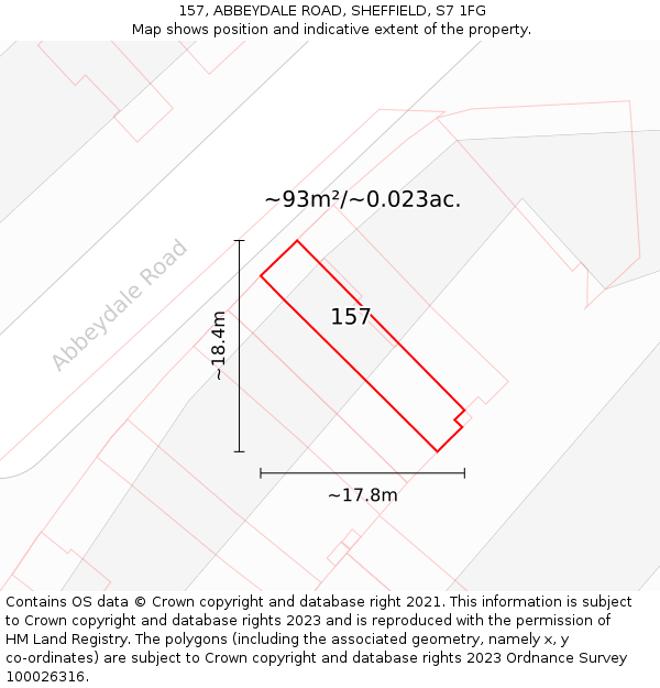 157, ABBEYDALE ROAD, SHEFFIELD, S7 1FG: Plot and title map