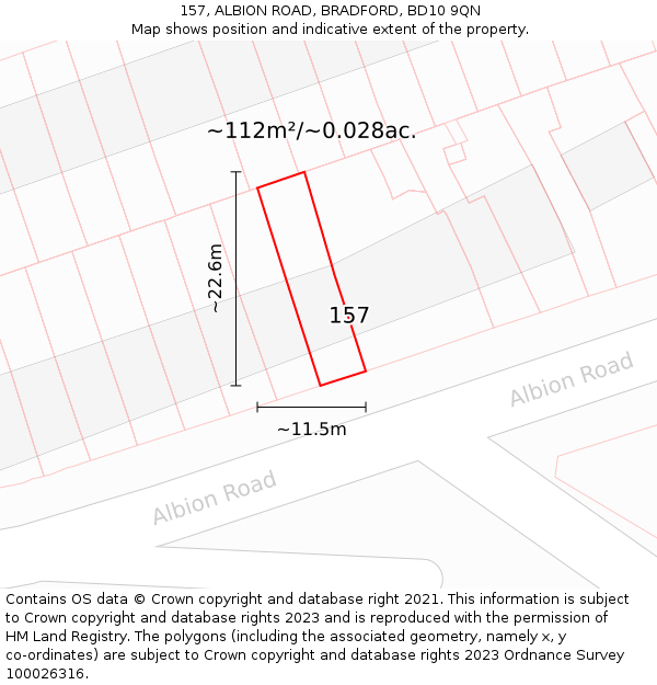 157, ALBION ROAD, BRADFORD, BD10 9QN: Plot and title map