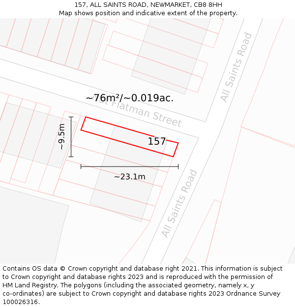 157, ALL SAINTS ROAD, NEWMARKET, CB8 8HH: Plot and title map