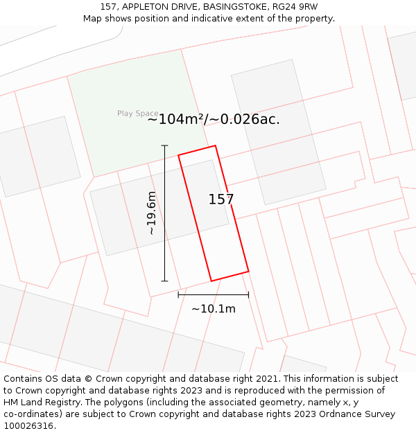 157, APPLETON DRIVE, BASINGSTOKE, RG24 9RW: Plot and title map