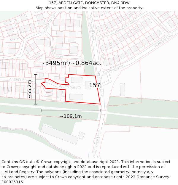 157, ARDEN GATE, DONCASTER, DN4 9DW: Plot and title map