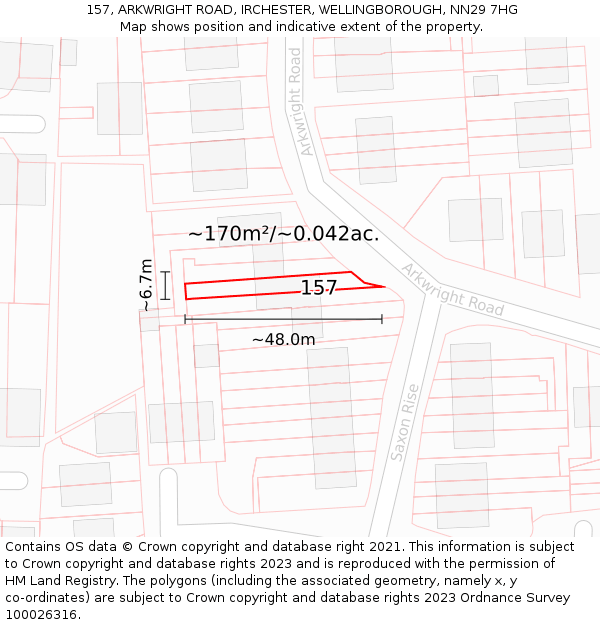 157, ARKWRIGHT ROAD, IRCHESTER, WELLINGBOROUGH, NN29 7HG: Plot and title map