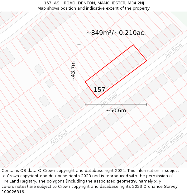 157, ASH ROAD, DENTON, MANCHESTER, M34 2NJ: Plot and title map