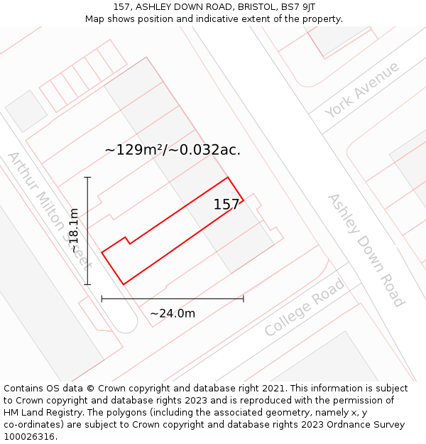 157, ASHLEY DOWN ROAD, BRISTOL, BS7 9JT: Plot and title map