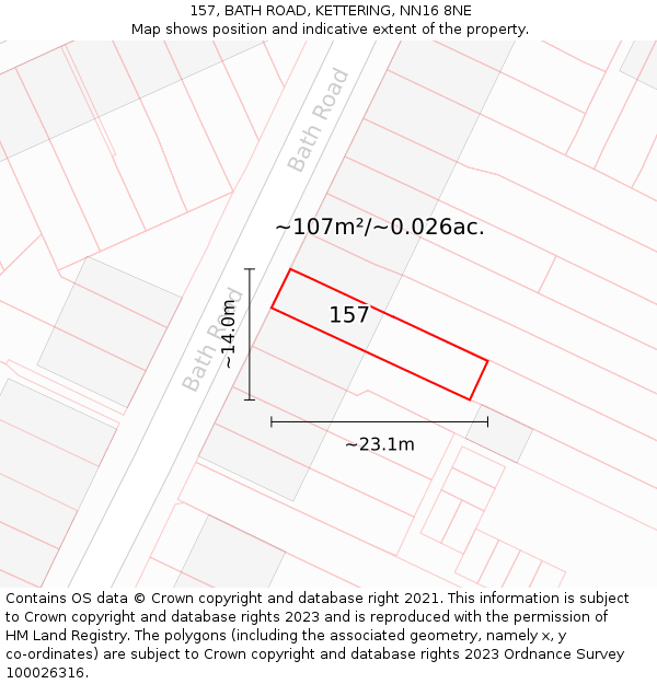 157, BATH ROAD, KETTERING, NN16 8NE: Plot and title map