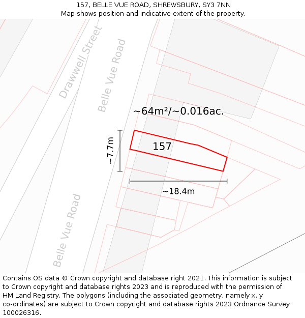 157, BELLE VUE ROAD, SHREWSBURY, SY3 7NN: Plot and title map