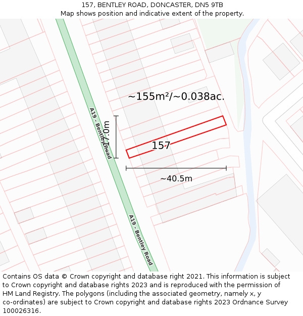157, BENTLEY ROAD, DONCASTER, DN5 9TB: Plot and title map