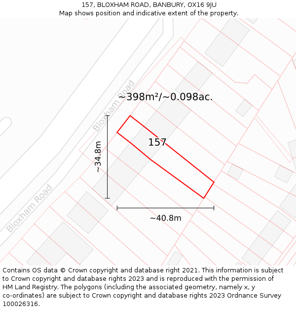 157, BLOXHAM ROAD, BANBURY, OX16 9JU: Plot and title map