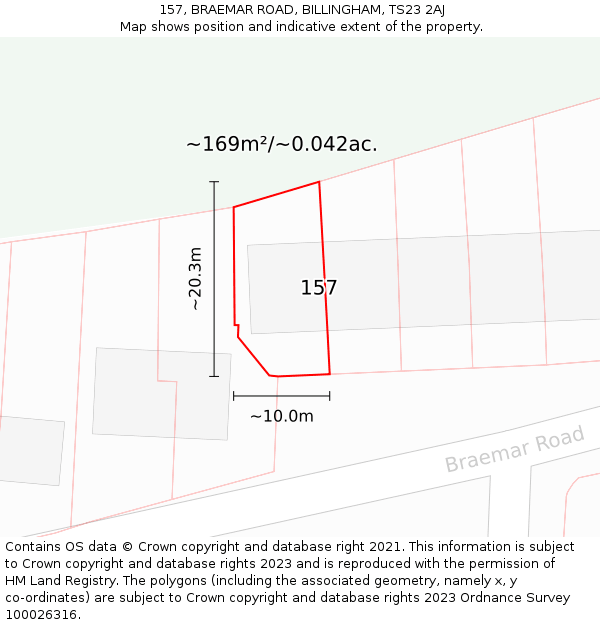 157, BRAEMAR ROAD, BILLINGHAM, TS23 2AJ: Plot and title map