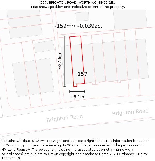 157, BRIGHTON ROAD, WORTHING, BN11 2EU: Plot and title map