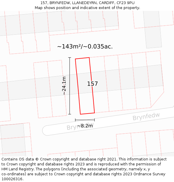 157, BRYNFEDW, LLANEDEYRN, CARDIFF, CF23 9PU: Plot and title map