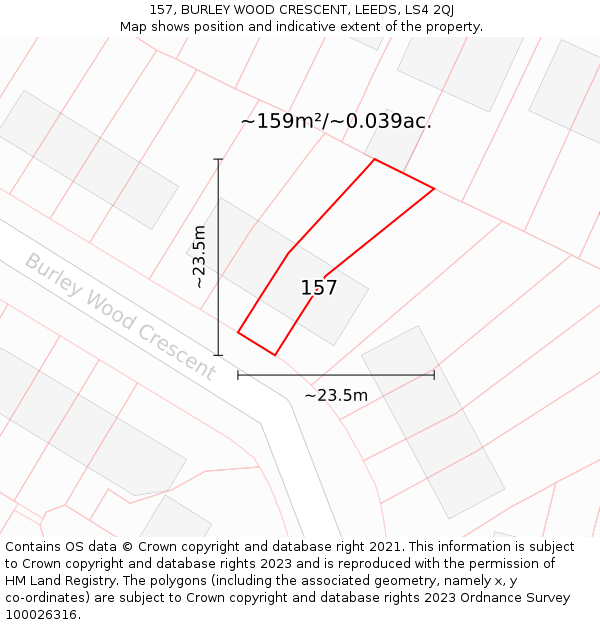 157, BURLEY WOOD CRESCENT, LEEDS, LS4 2QJ: Plot and title map