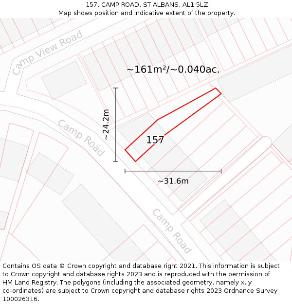 157, CAMP ROAD, ST ALBANS, AL1 5LZ: Plot and title map