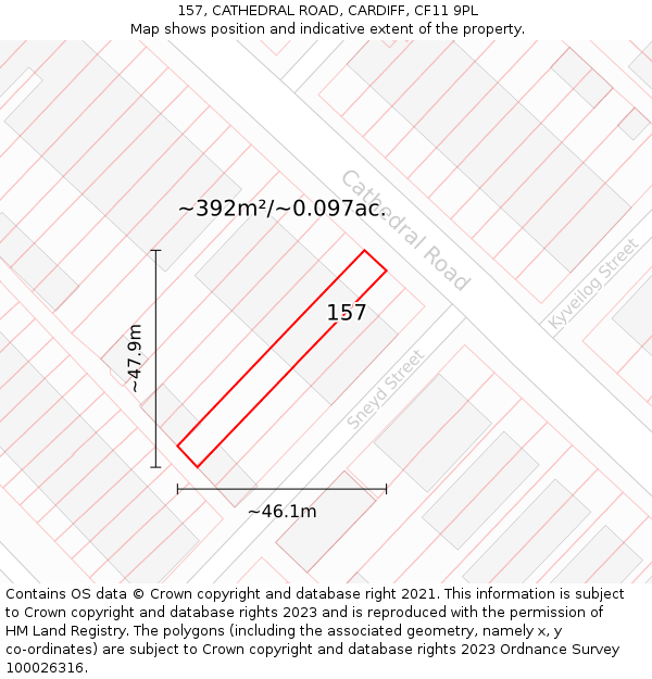 157, CATHEDRAL ROAD, CARDIFF, CF11 9PL: Plot and title map