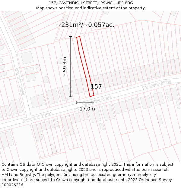 157, CAVENDISH STREET, IPSWICH, IP3 8BG: Plot and title map