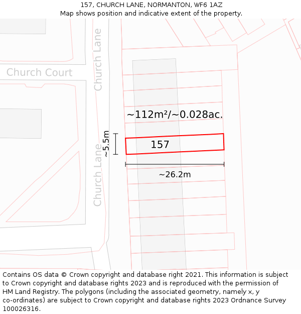 157, CHURCH LANE, NORMANTON, WF6 1AZ: Plot and title map