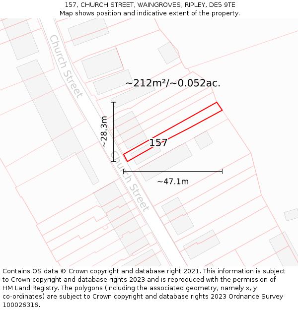 157, CHURCH STREET, WAINGROVES, RIPLEY, DE5 9TE: Plot and title map