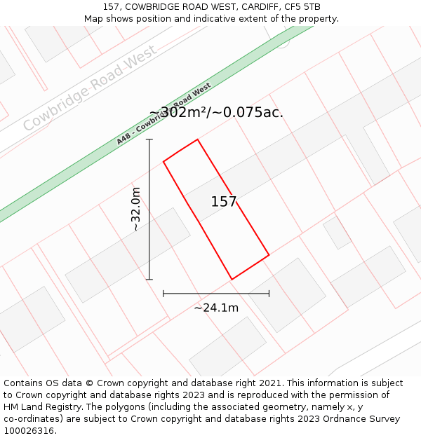157, COWBRIDGE ROAD WEST, CARDIFF, CF5 5TB: Plot and title map