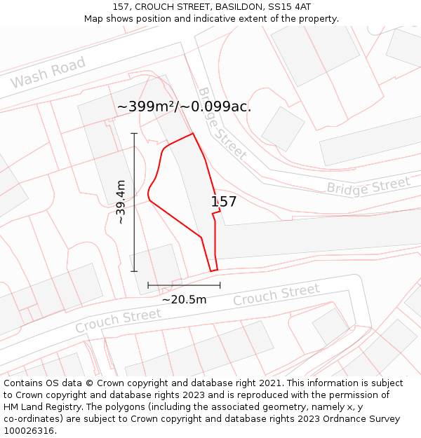 157, CROUCH STREET, BASILDON, SS15 4AT: Plot and title map