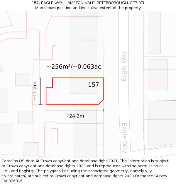 157, EAGLE WAY, HAMPTON VALE, PETERBOROUGH, PE7 8EL: Plot and title map