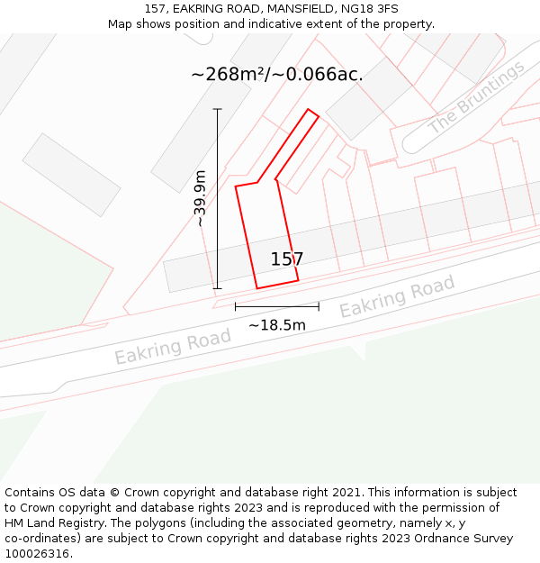 157, EAKRING ROAD, MANSFIELD, NG18 3FS: Plot and title map