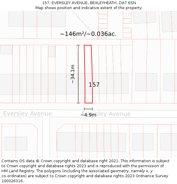 157, EVERSLEY AVENUE, BEXLEYHEATH, DA7 6SN: Plot and title map