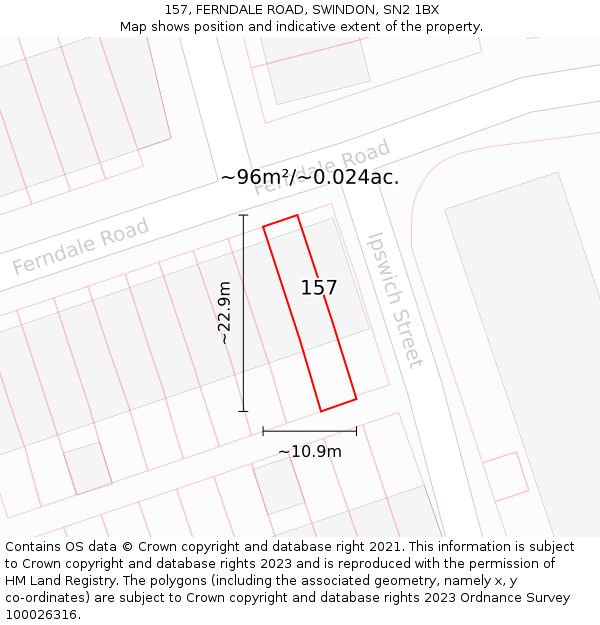 157, FERNDALE ROAD, SWINDON, SN2 1BX: Plot and title map