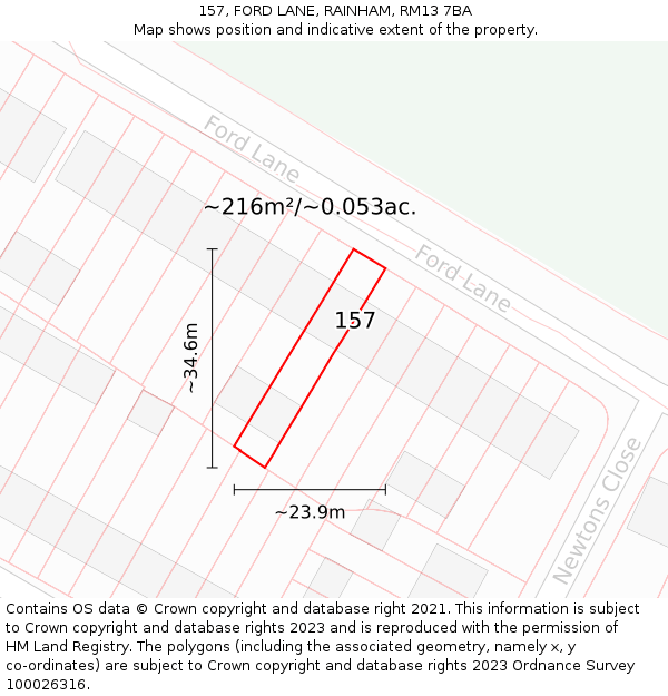 157, FORD LANE, RAINHAM, RM13 7BA: Plot and title map