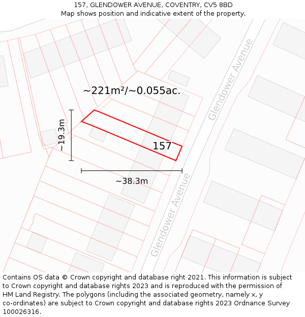 157, GLENDOWER AVENUE, COVENTRY, CV5 8BD: Plot and title map