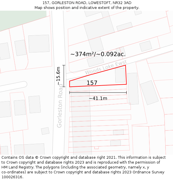 157, GORLESTON ROAD, LOWESTOFT, NR32 3AD: Plot and title map