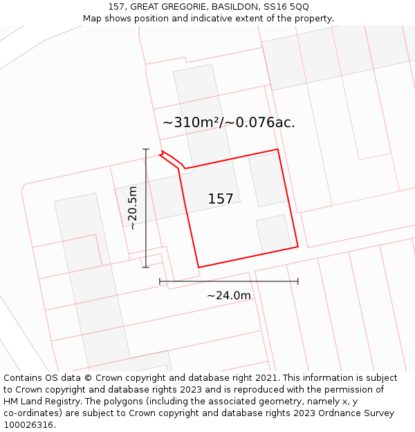 157, GREAT GREGORIE, BASILDON, SS16 5QQ: Plot and title map