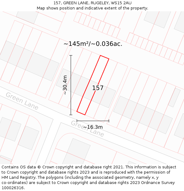 157, GREEN LANE, RUGELEY, WS15 2AU: Plot and title map