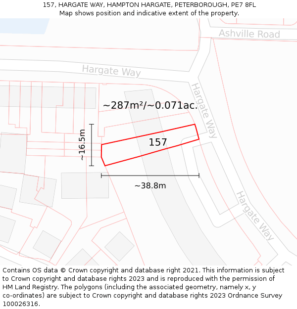 157, HARGATE WAY, HAMPTON HARGATE, PETERBOROUGH, PE7 8FL: Plot and title map