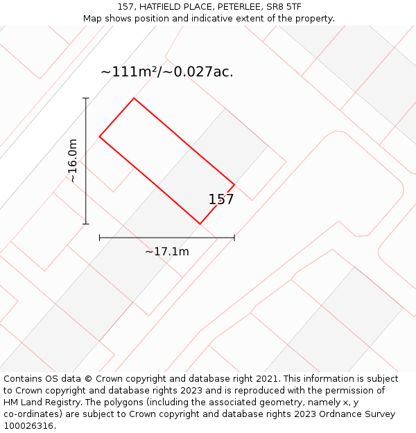 157, HATFIELD PLACE, PETERLEE, SR8 5TF: Plot and title map