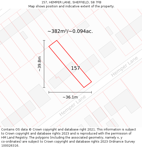 157, HEMPER LANE, SHEFFIELD, S8 7FB: Plot and title map