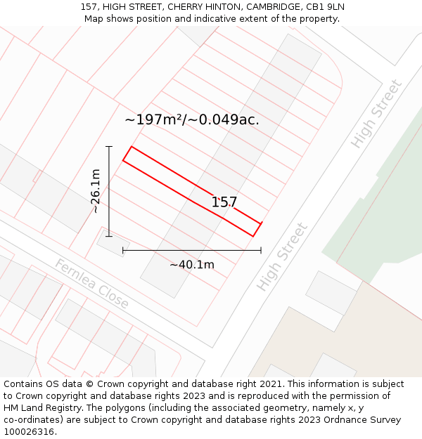 157, HIGH STREET, CHERRY HINTON, CAMBRIDGE, CB1 9LN: Plot and title map
