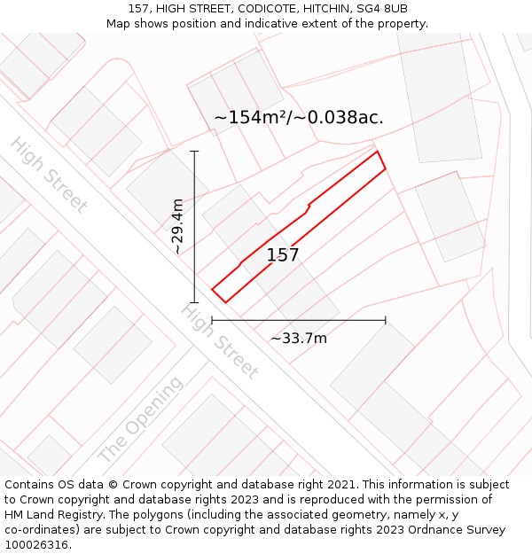 157, HIGH STREET, CODICOTE, HITCHIN, SG4 8UB: Plot and title map