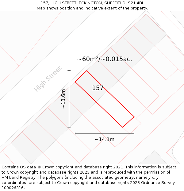 157, HIGH STREET, ECKINGTON, SHEFFIELD, S21 4BL: Plot and title map