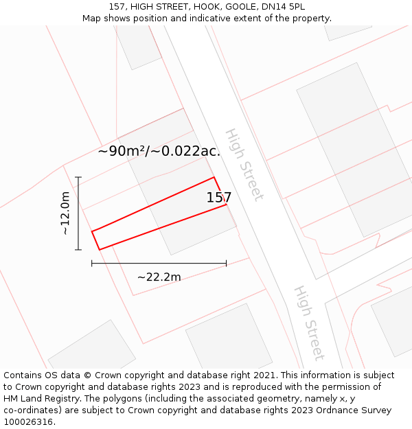 157, HIGH STREET, HOOK, GOOLE, DN14 5PL: Plot and title map