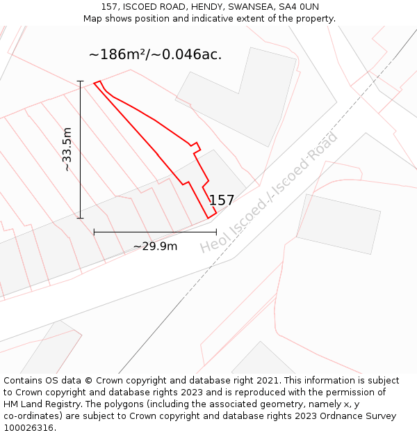 157, ISCOED ROAD, HENDY, SWANSEA, SA4 0UN: Plot and title map