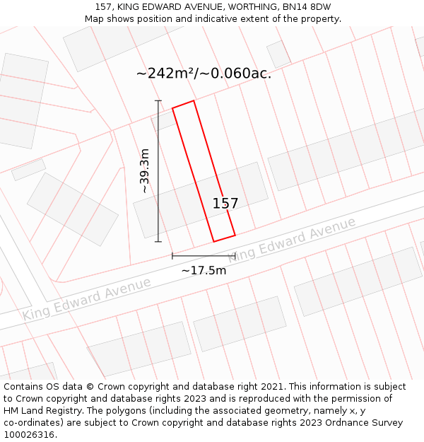 157, KING EDWARD AVENUE, WORTHING, BN14 8DW: Plot and title map